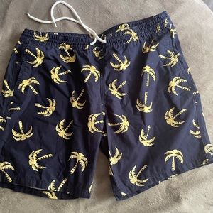 MEN’S Mossimo Supply Co. Cotton Navy Blue & Yellow Shorts with Palm Trees Size L
